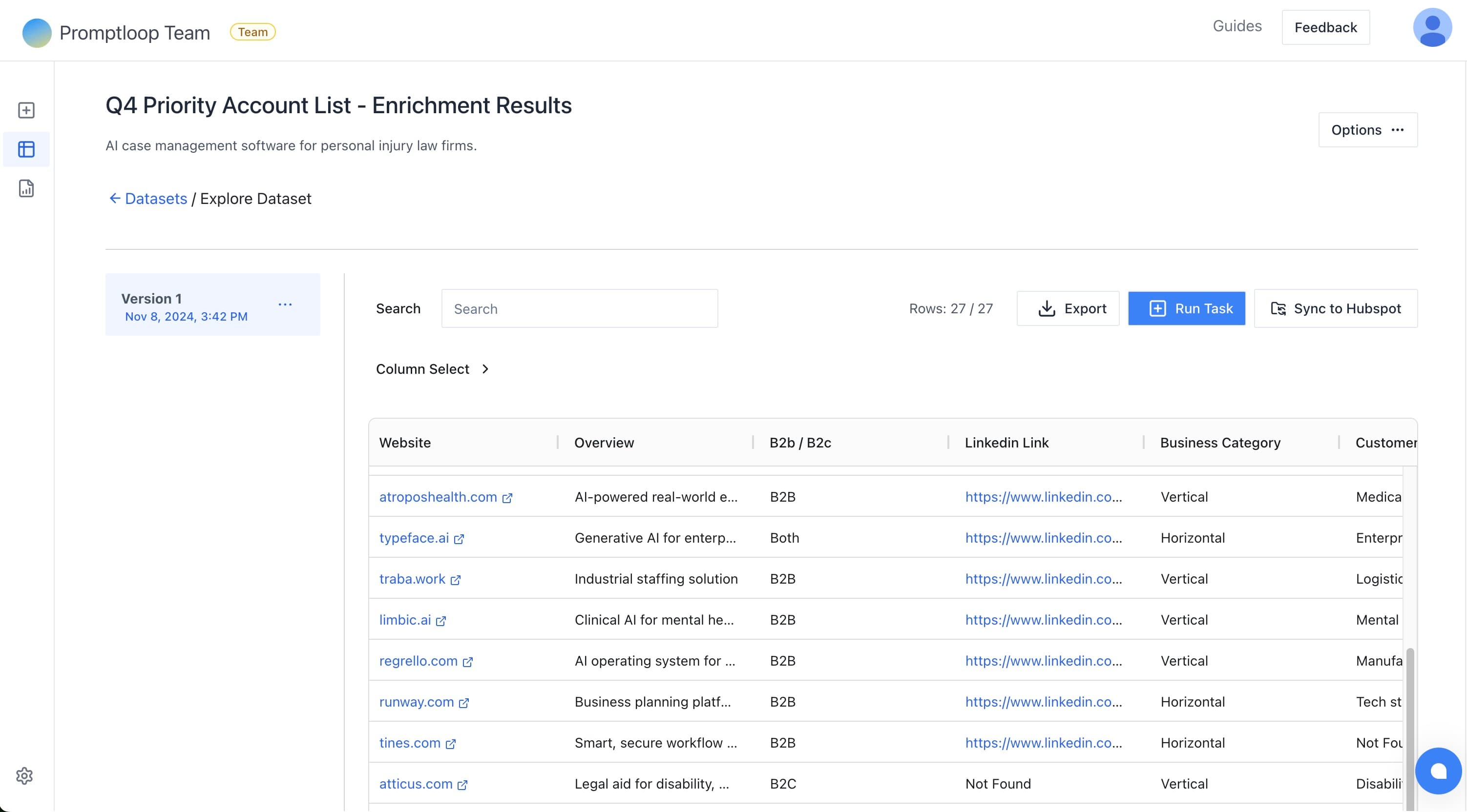 PromptLoop HubSpot Integration Dashboard