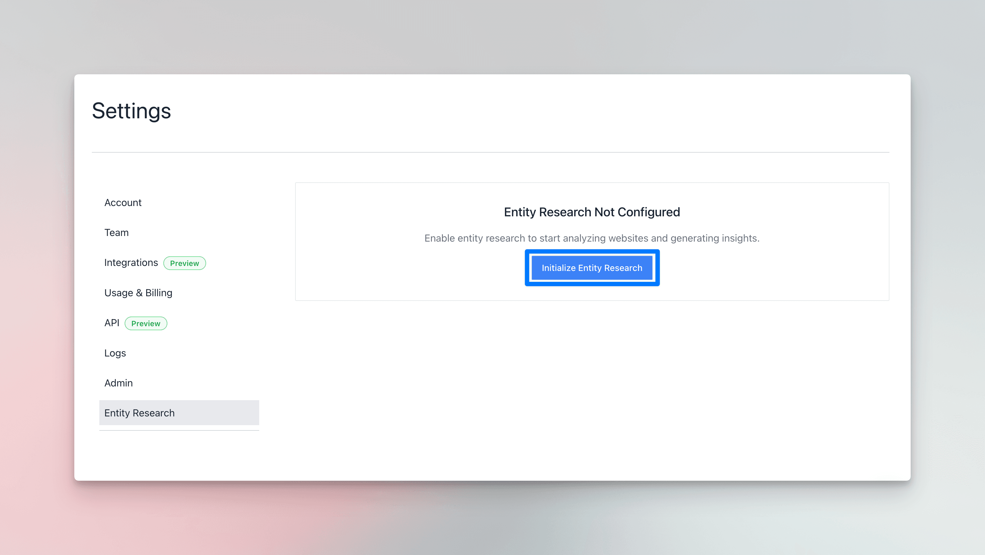 Entity Research Config
