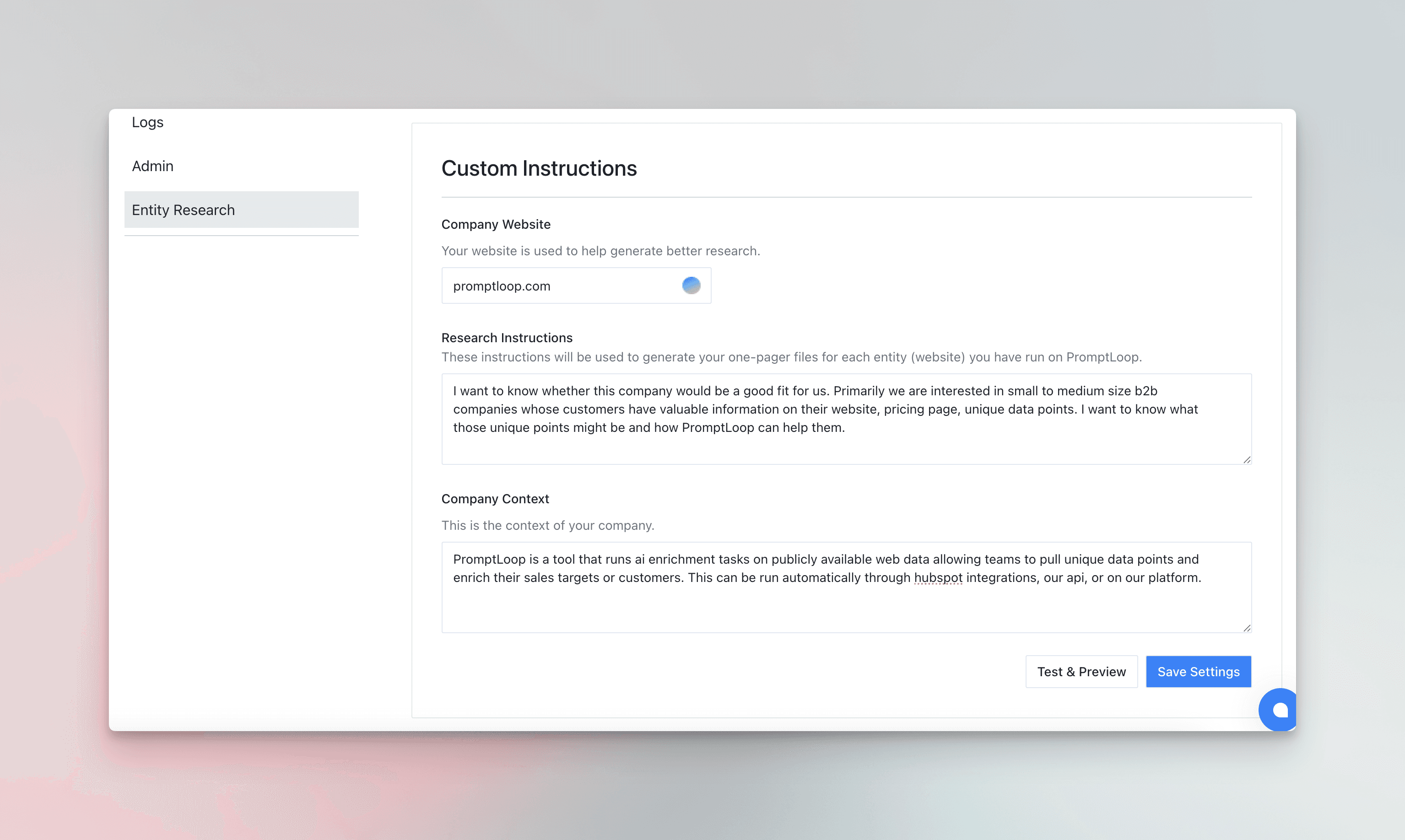 Entity Research Config